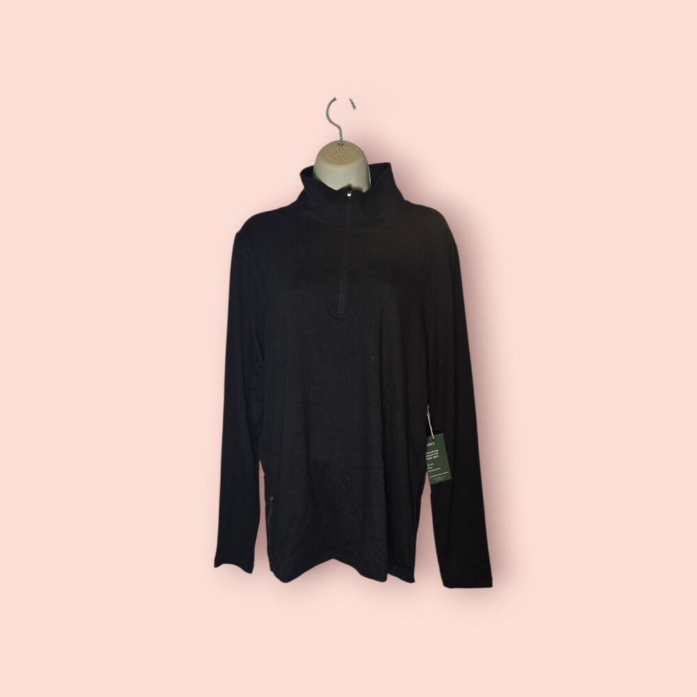 Quince Flowknit Quarter-Zip Pullover Black Athleisure Women M Soft Stretch